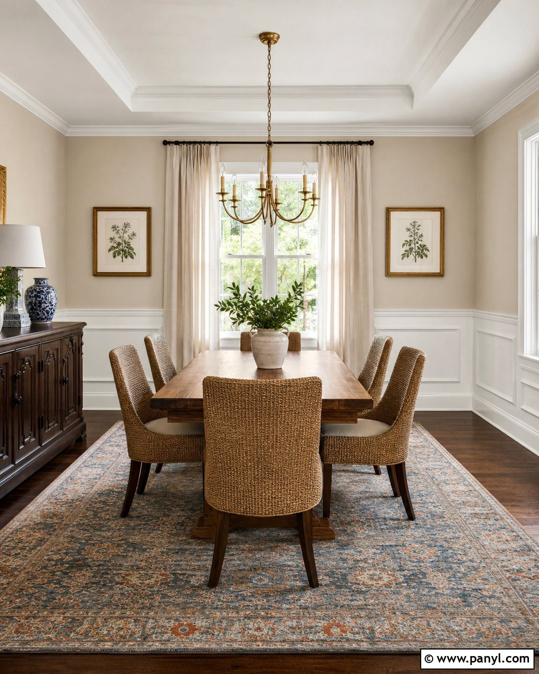 Accessible Beige Dining Room With White Wainscoting - 30 Sherwin Williams Accessible Beige Walls