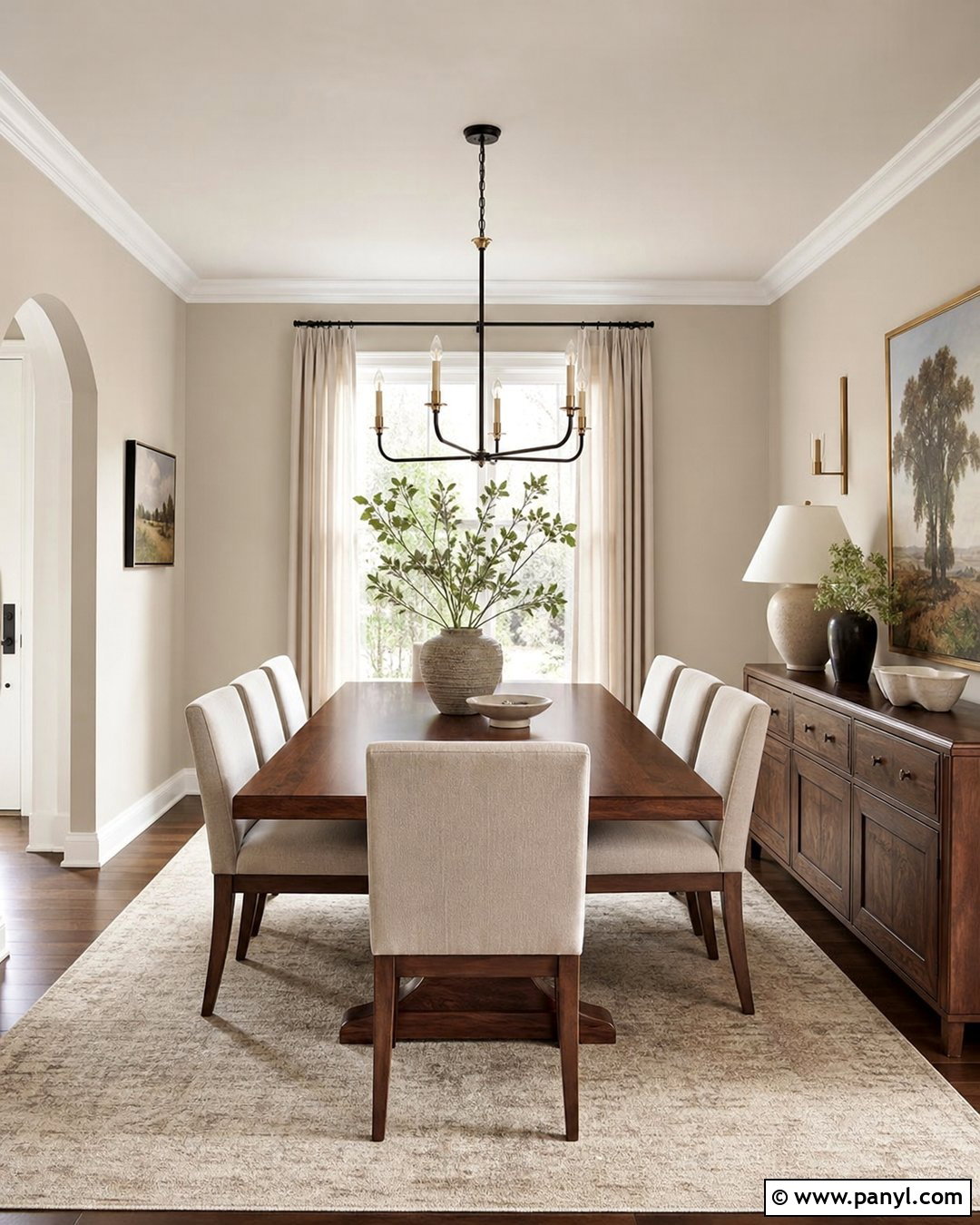 Accessible Beige Dining Room With Wood Table - 30 Sherwin Williams Accessible Beige Walls