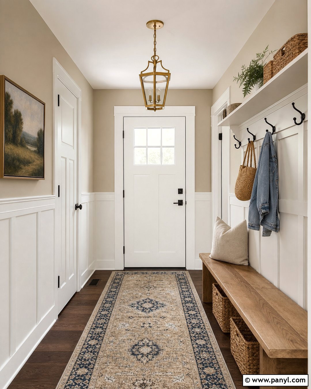 Accessible Beige Entryway With White Wainscoting - 35 Accessible Beige Walls