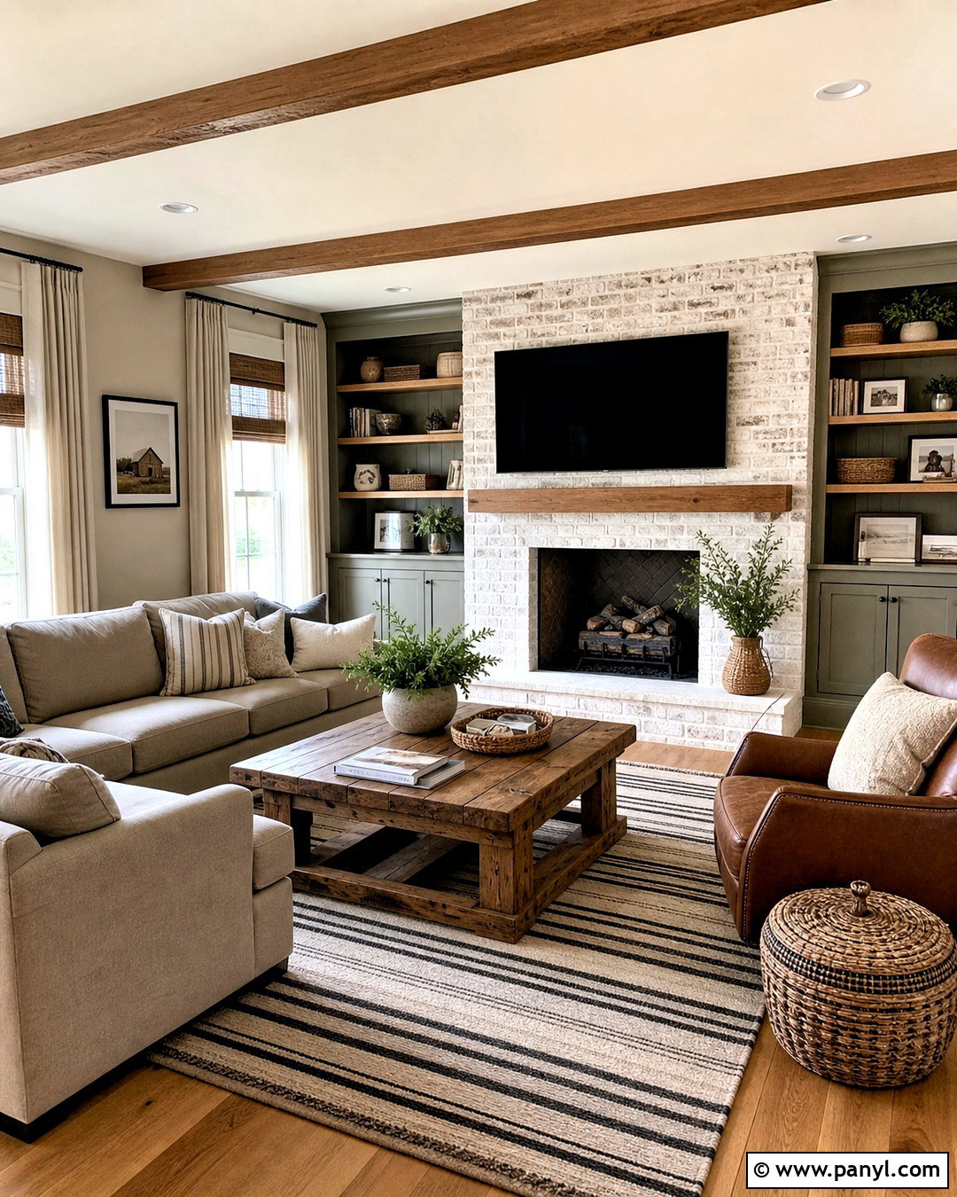 Accessible Beige Farmhouse Family Room - 20 sherwin williams farmhouse colors