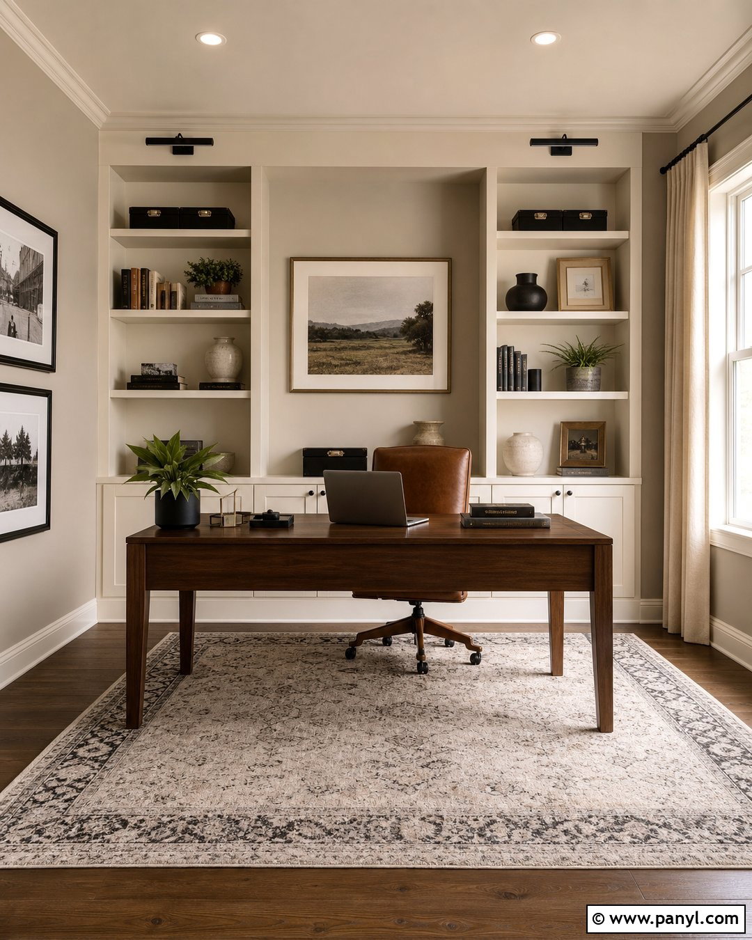 Accessible Beige Home Office With Built-In Shelves - 35 Accessible Beige Sherwin Williams Walls