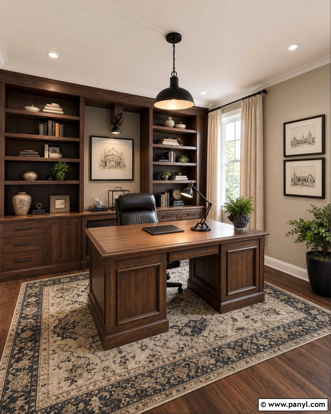 Accessible Beige Home Office With Built-In Shelves - 30 Sherwin Williams Accessible Beige Walls