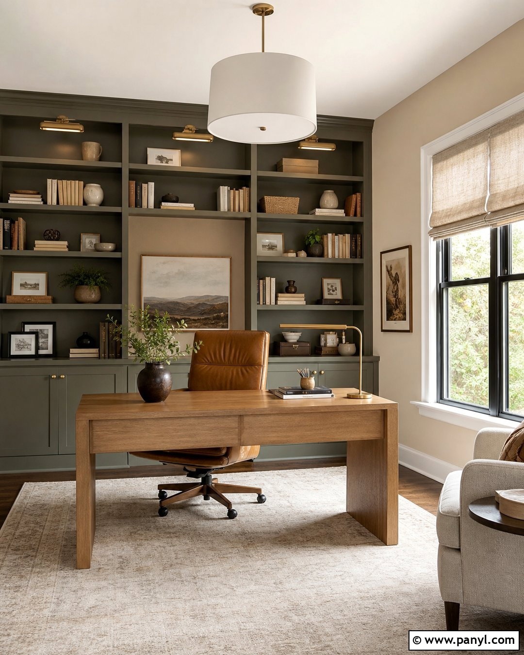 Accessible Beige Home Office With Built-Ins - 35 Accessible Beige Walls
