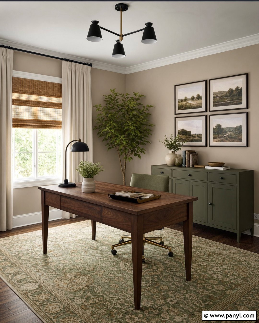 Accessible Beige Home Office With Green Accents - 30 Sherwin Williams Accessible Beige Walls
