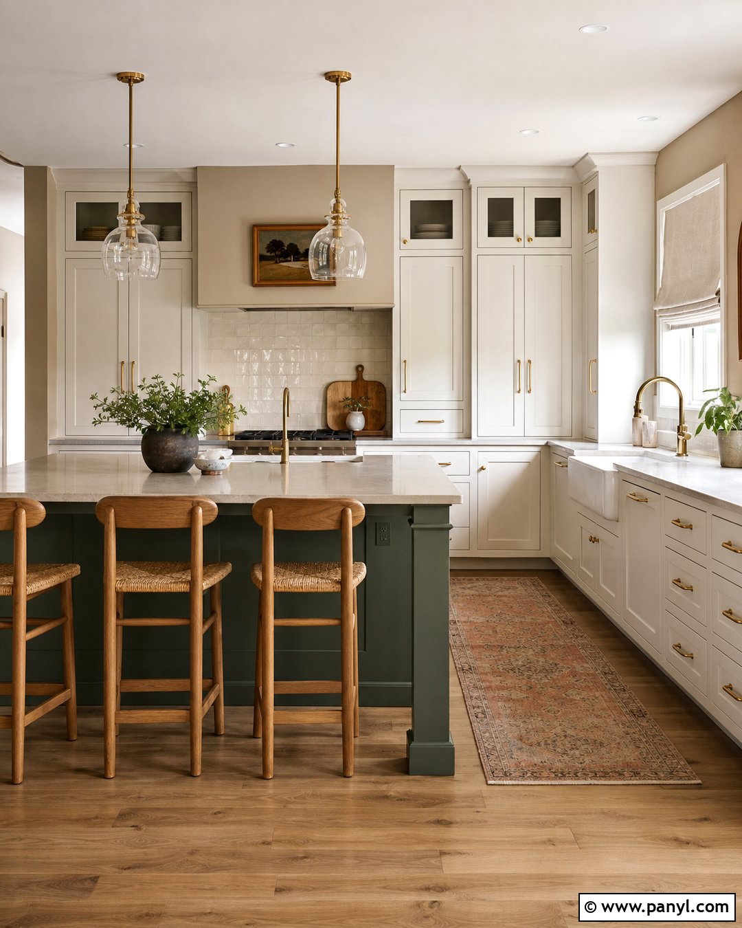 Accessible Beige Kitchen With Green Island - 35 Accessible Beige Walls