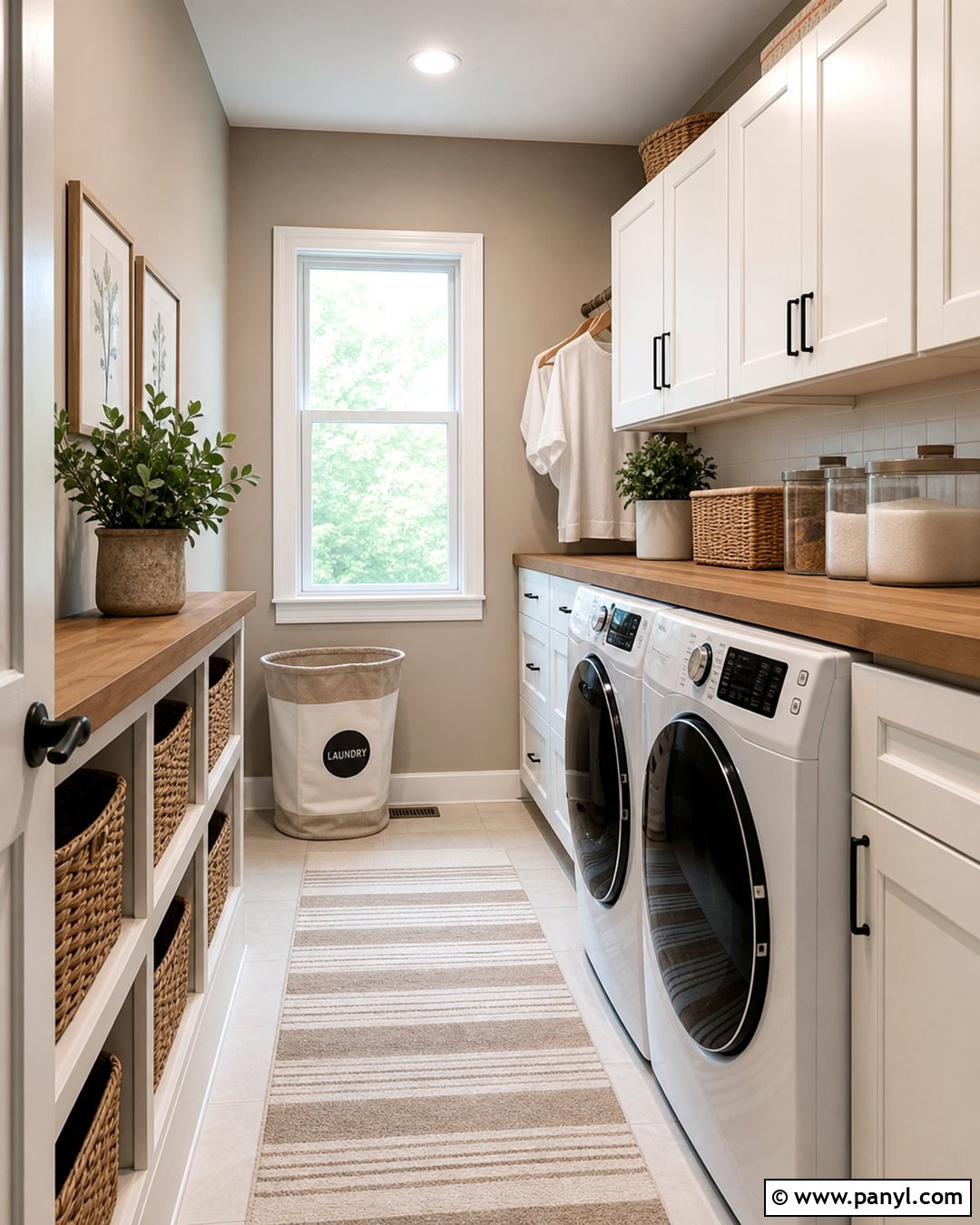 Accessible Beige Laundry Room With White Cabinets - 30 Sherwin Williams Accessible Beige Walls