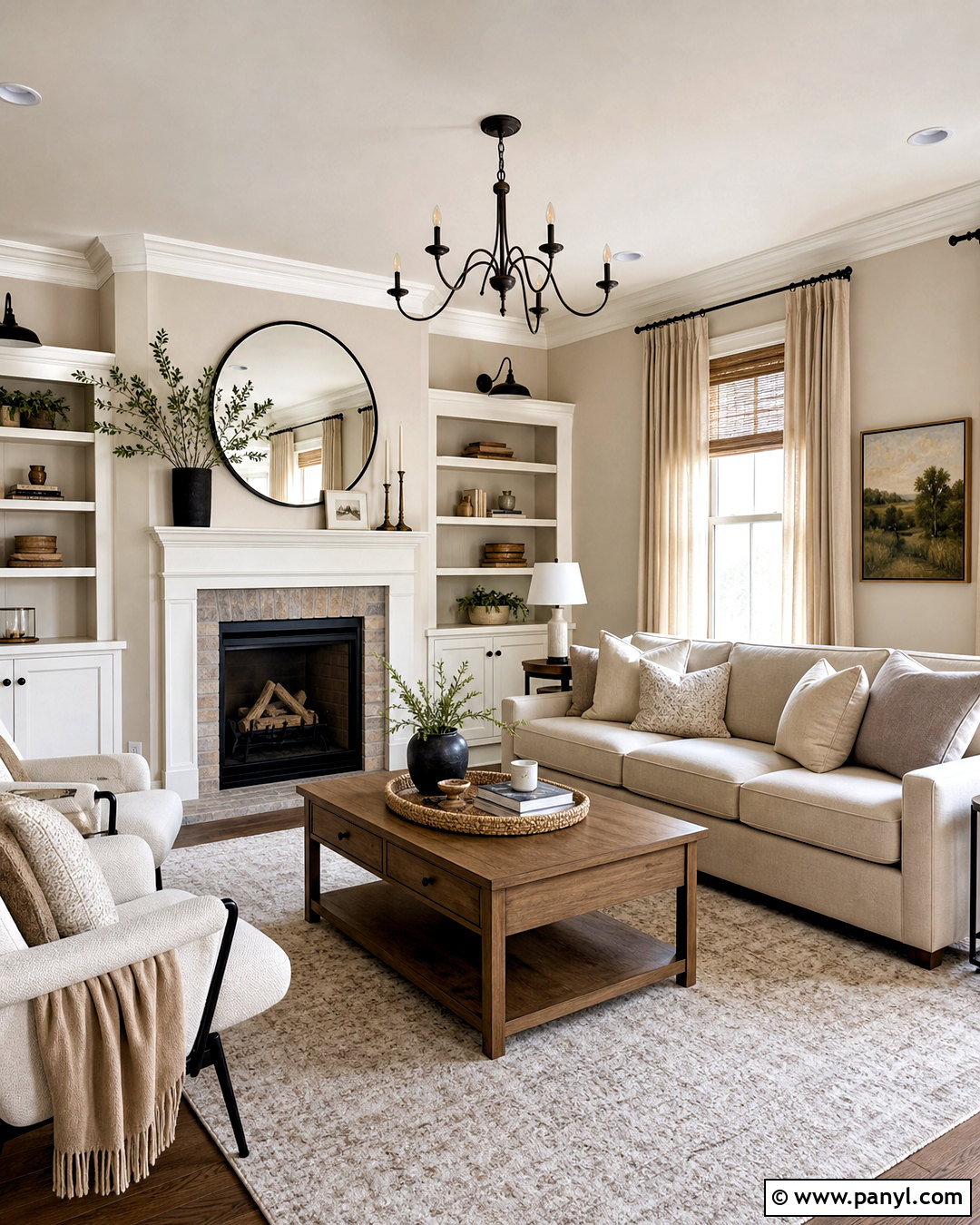 Accessible Beige Living Room With Alabaster Trim - 20 accessible beige sherwin williams living room ideas