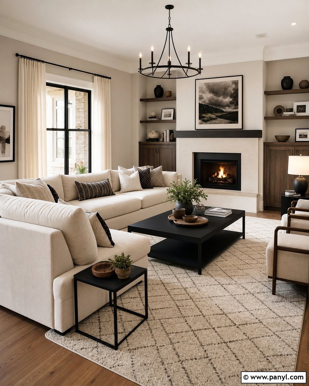 Accessible Beige Living Room With Black Accents - 35 Accessible Beige Walls