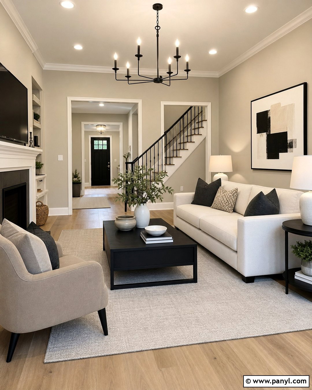 Accessible Beige Living Room With Black Accents - 30 Sherwin Williams Accessible Beige Walls