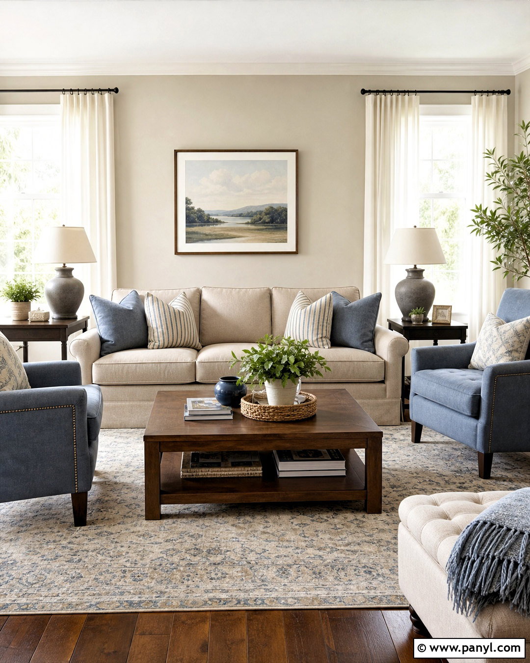 Accessible Beige Living Room With Blue Gray Accents - 20 accessible beige living room ideas