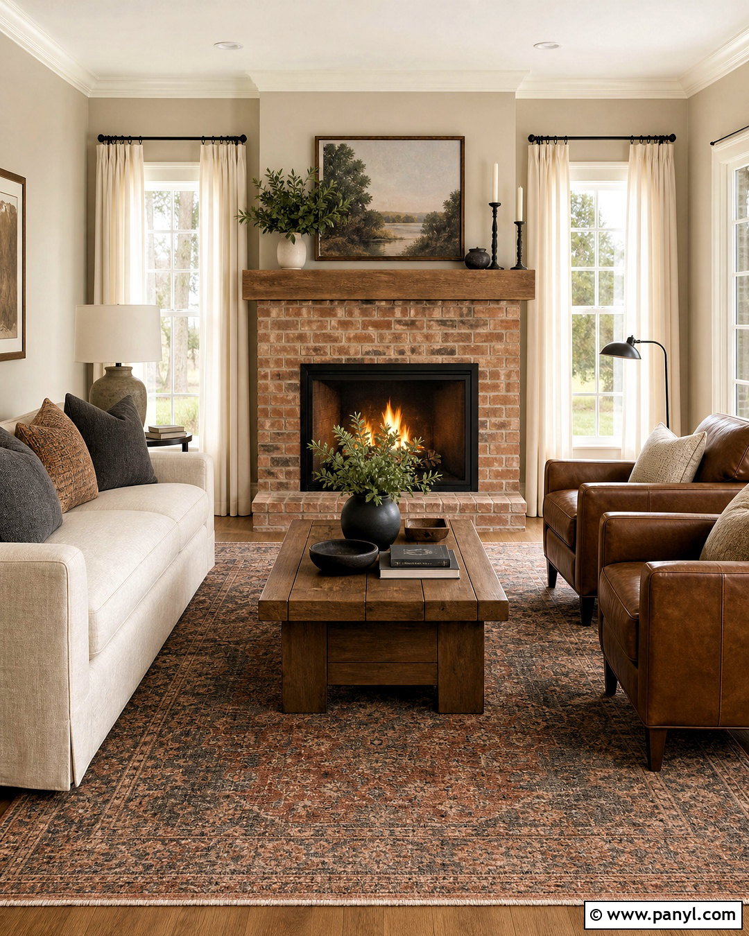 Accessible Beige Living Room With Brick Fireplace - 20 accessible beige sherwin williams living room ideas