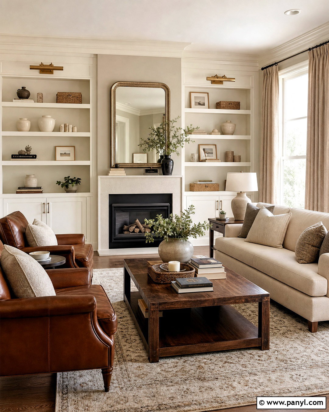 Accessible Beige Living Room With Built-In Shelves - 20 accessible beige sherwin williams living room ideas