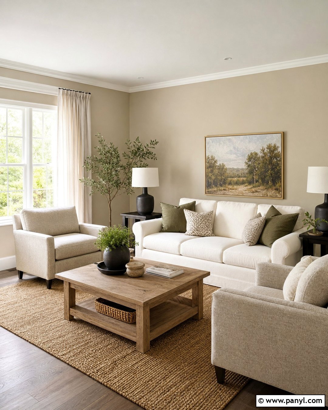 Accessible Beige Living Room With Cream Furniture - 30 Sherwin Williams Accessible Beige Walls
