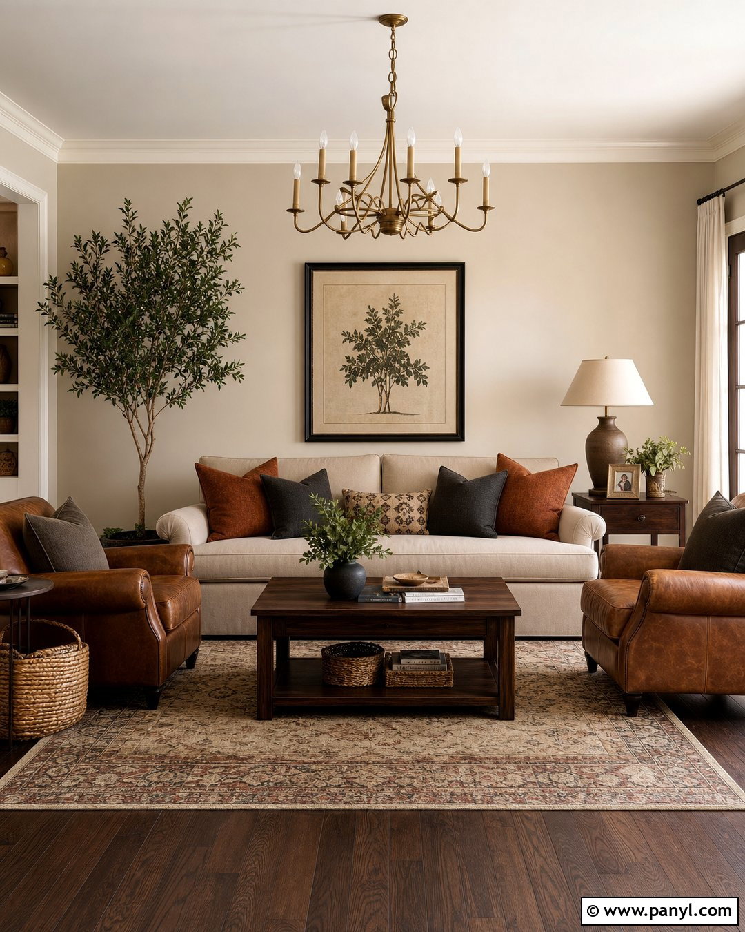 Accessible Beige Living Room With Dark Wood - 35 Accessible Beige Walls