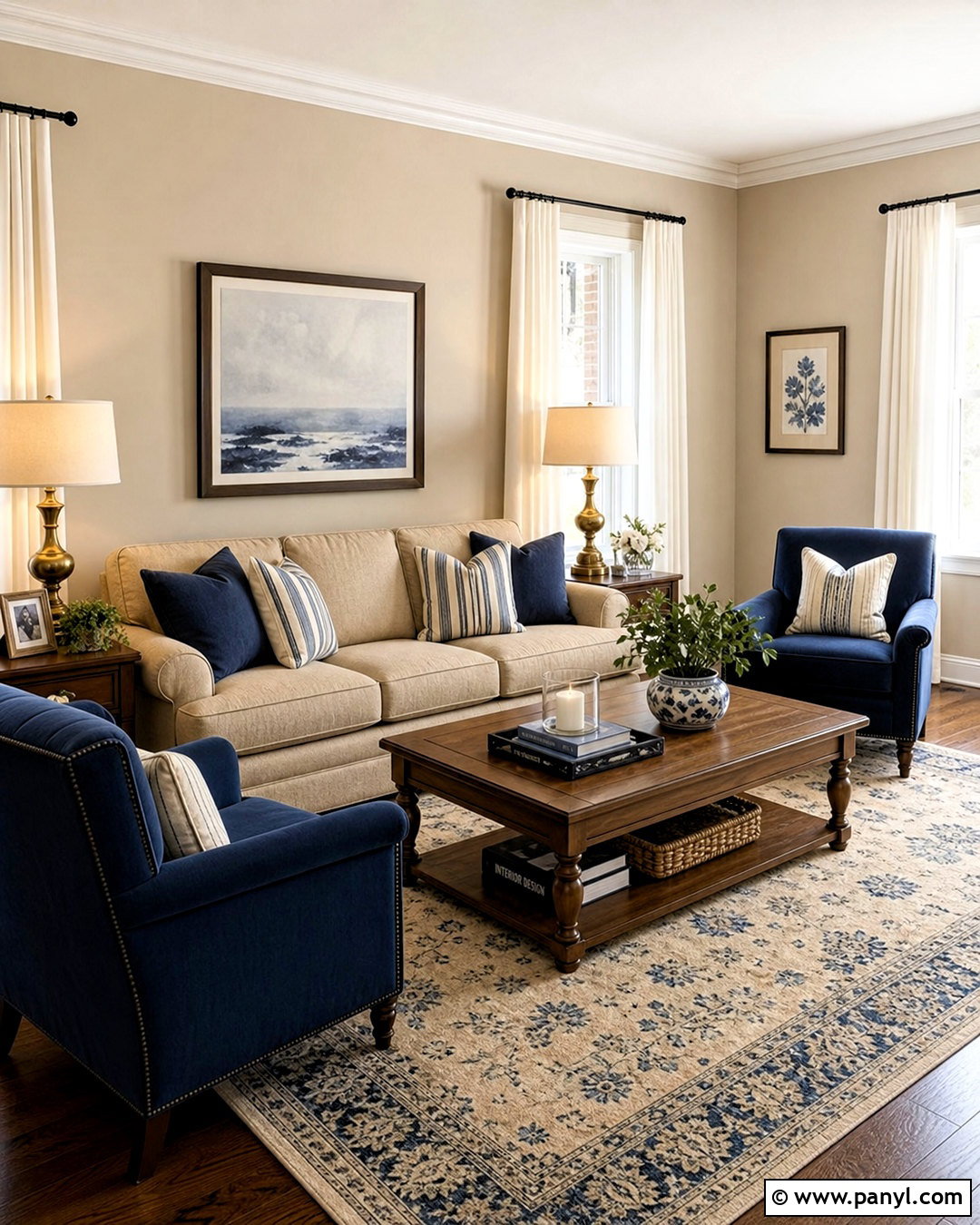 Accessible Beige Living Room With Navy Blue - 20 accessible beige living room ideas