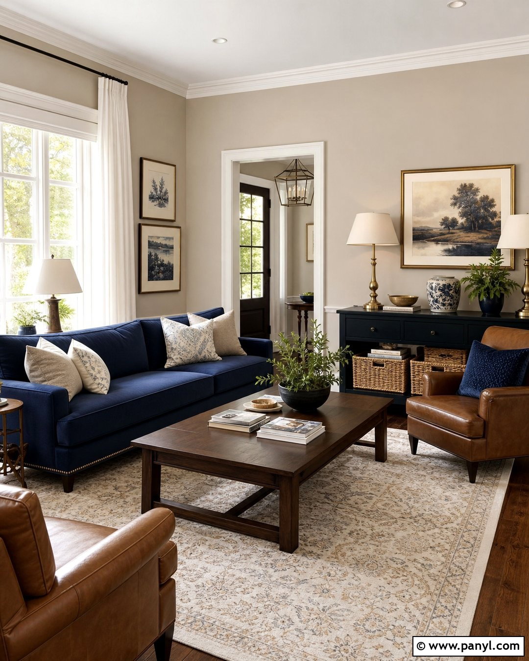 Accessible Beige Living Room With Navy Blue - 30 Sherwin Williams Accessible Beige Walls