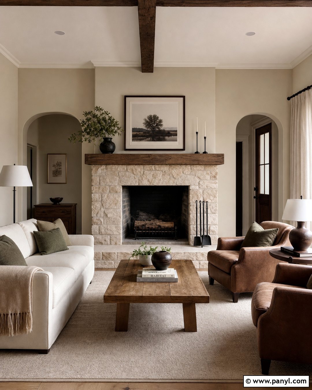 Accessible Beige Living Room With Stone Fireplace - 35 Accessible Beige Sherwin Williams Walls