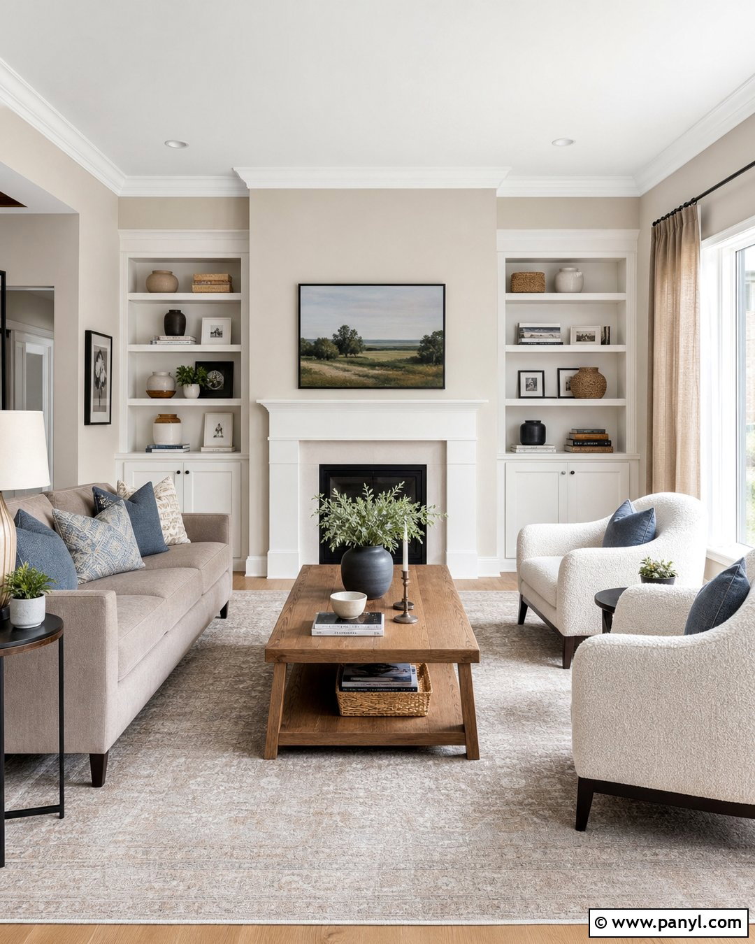 Accessible Beige Living Room With White Trim - 35 Accessible Beige Walls