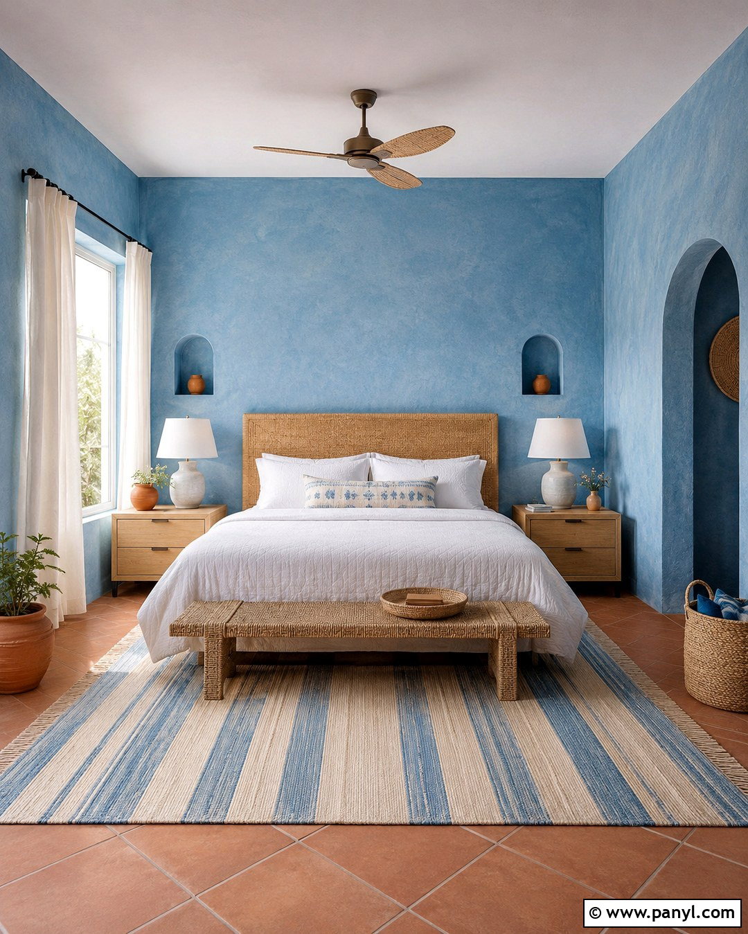Aegean Blue Mediterranean Bedroom Walls - 20 Mediterranean Wall Paint Ideas