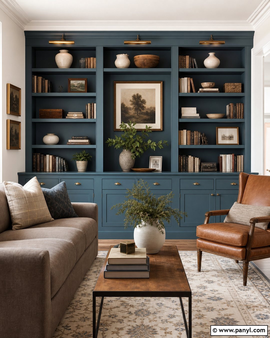 Aegean Teal Built-In Bookshelf Wall - 20 Aegean Teal Accent Wall Ideas