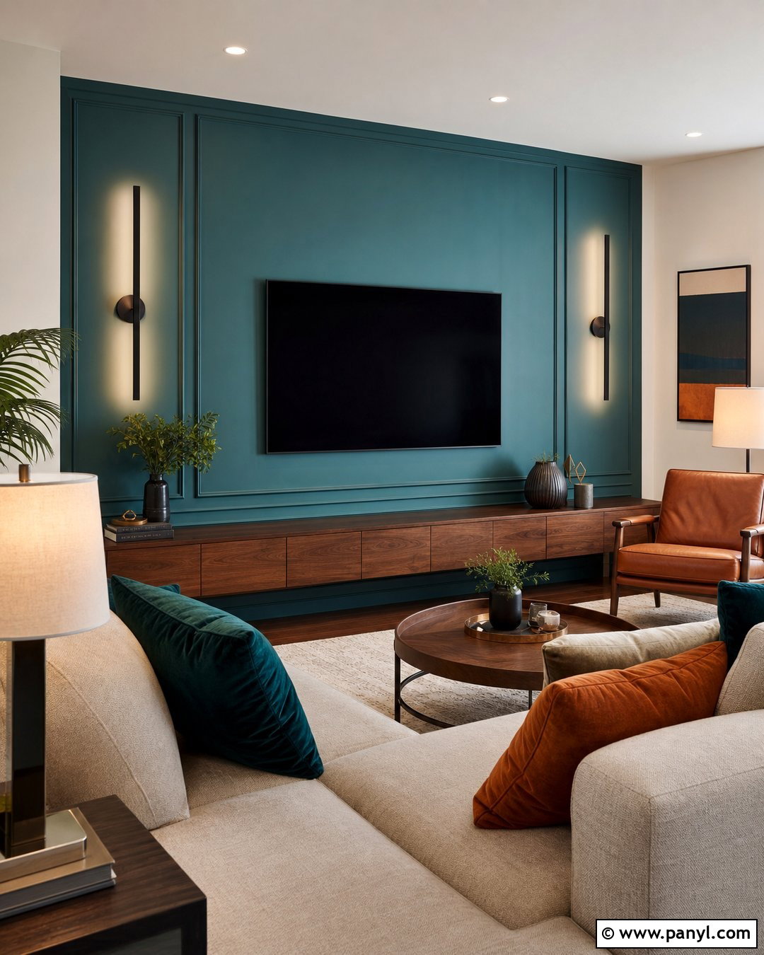 Aegean Teal Media Wall - 20 Aegean Teal Accent Wall Ideas