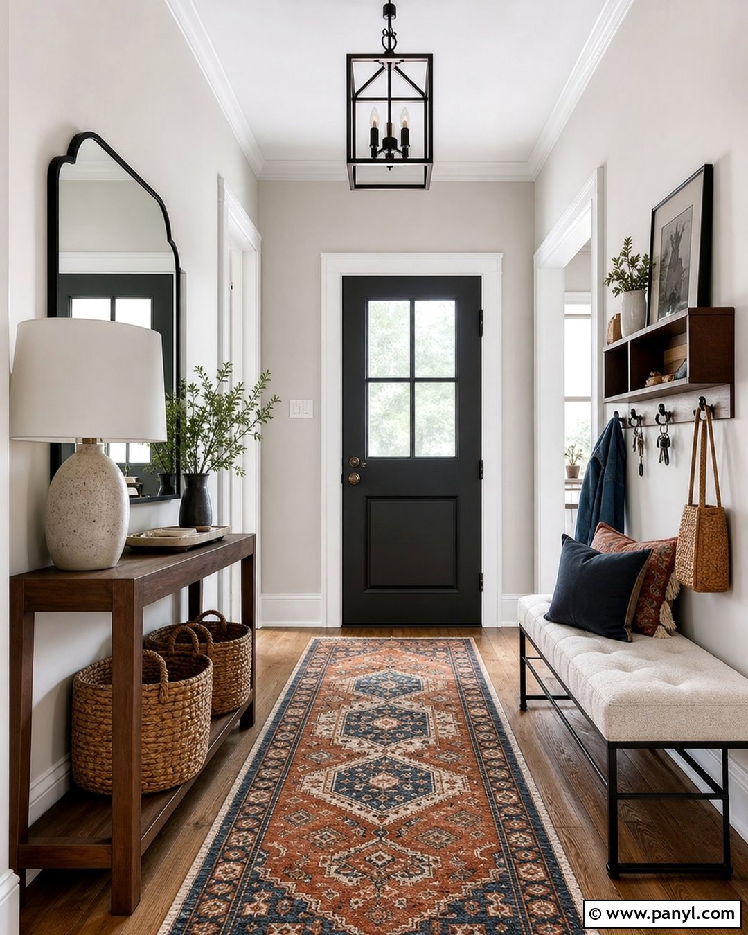 Aesthetic White Entryway With Wood Console - 25 Sherwin Williams Aesthetic White Walls