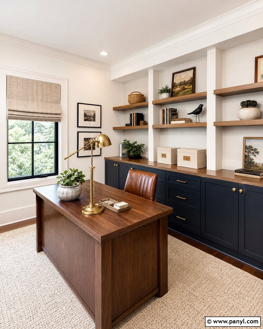 Aesthetic White Home Office With Navy - 25 Sherwin Williams Aesthetic White Walls