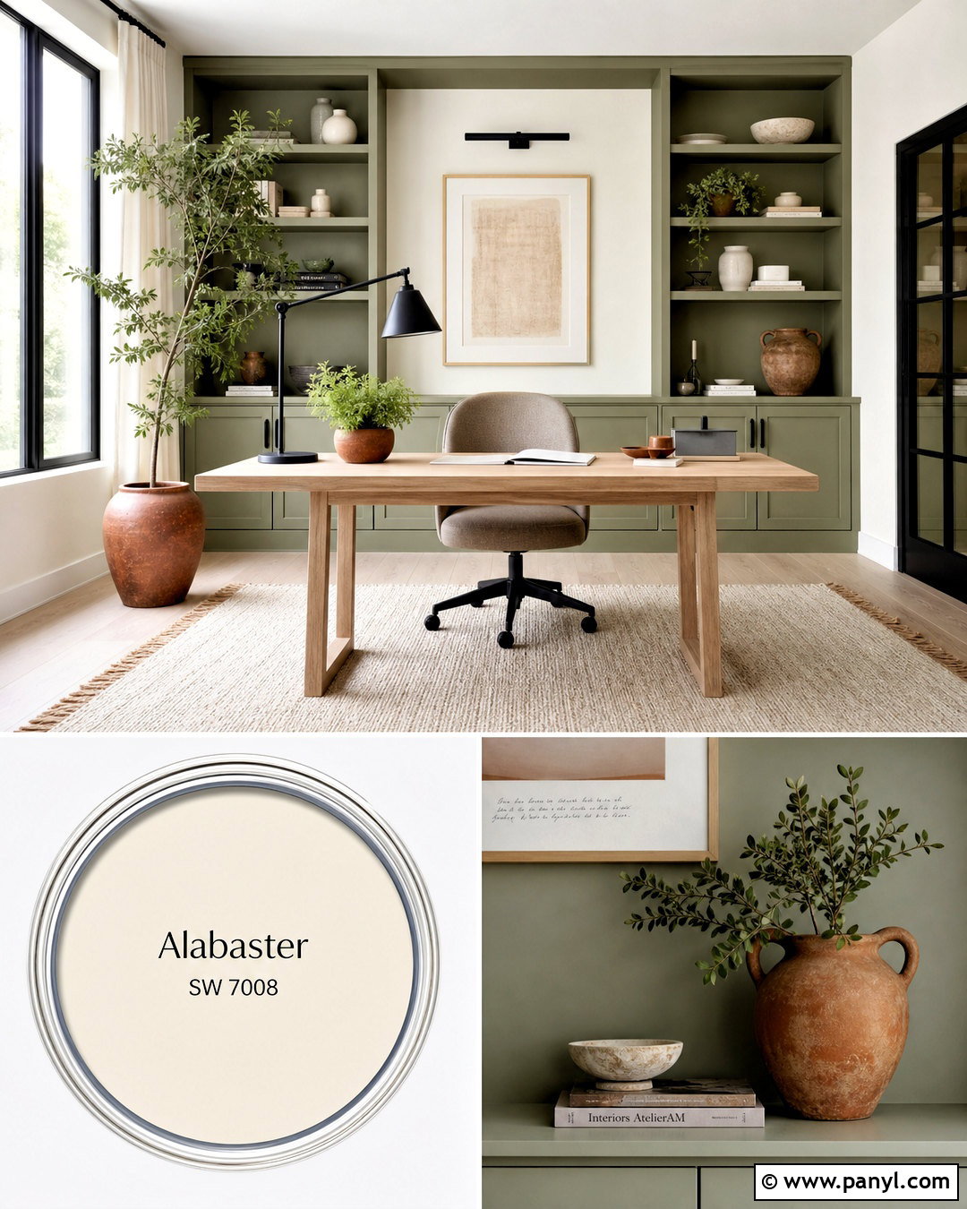 Alabaster Home Office With Sage Green - 20 alabaster vs swiss coffee ideas