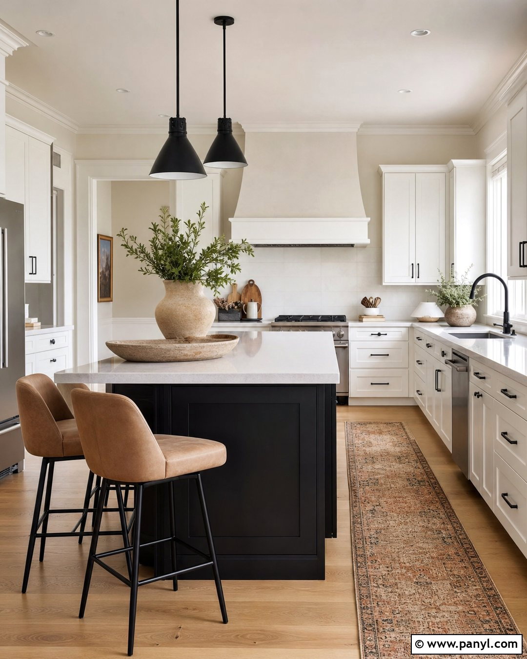 Alabaster Kitchen Walls With Black Island - 35 Alabaster Walls With White Trim Ideas