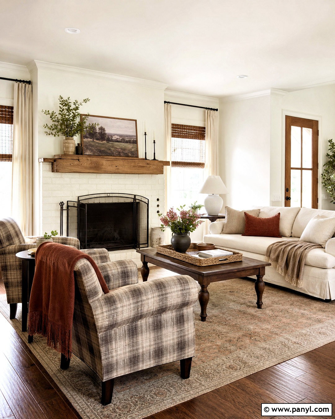 Alabaster Living Room With a Brick Fireplace - 20 alabaster sherwin williams living rooms