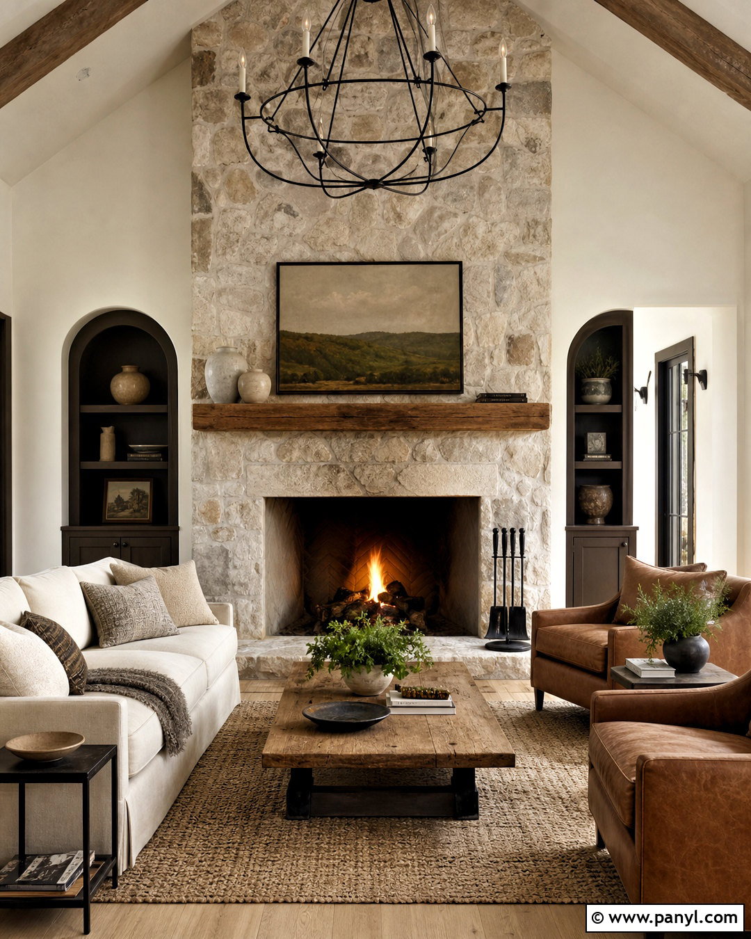Alabaster Living Room With a Stone Fireplace - 20 alabaster sherwin williams living rooms