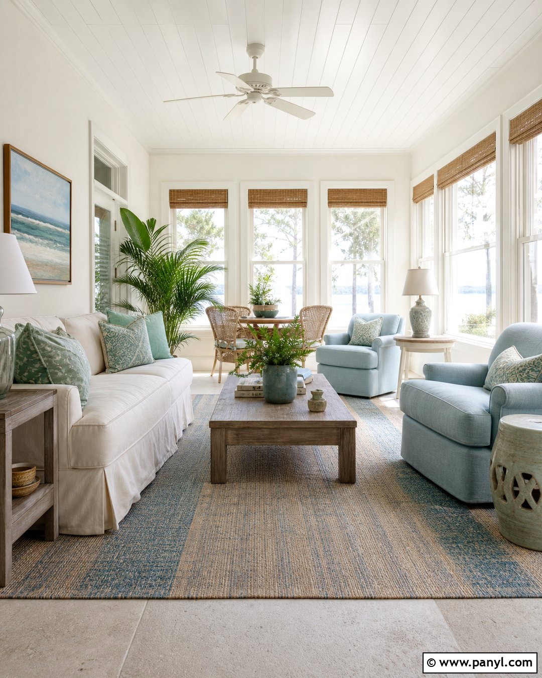 Alabaster Walls In A Coastal Sunroom - 25 Sherman Williams Alabaster Walls