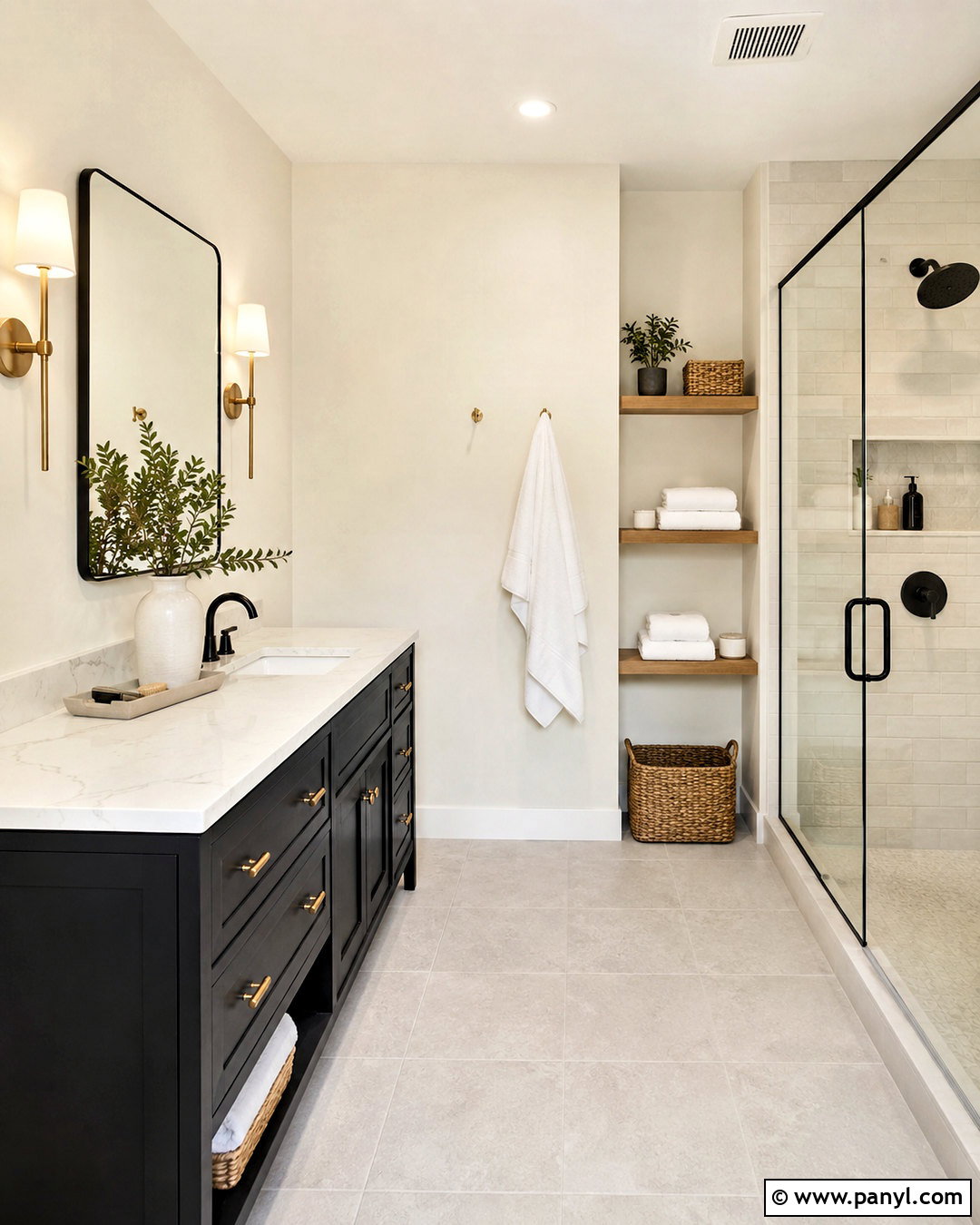 Alabaster Walls With A Black Bathroom Vanity - 45 Alabaster Sherwin Williams Walls
