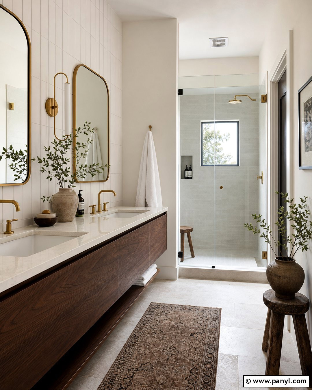 Alabaster Walls With A Walnut Bathroom Vanity - 25 Sherman Williams Alabaster Walls