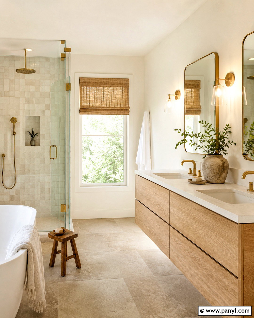 Alabaster Walls With A Wood Bathroom Vanity - 45 Alabaster Sherwin Williams Walls