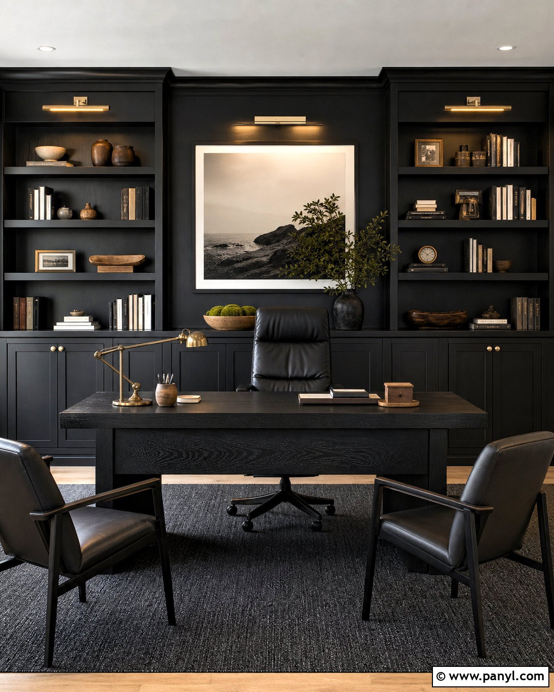All Black Home Office With Built-Ins - 20 all black room ideas