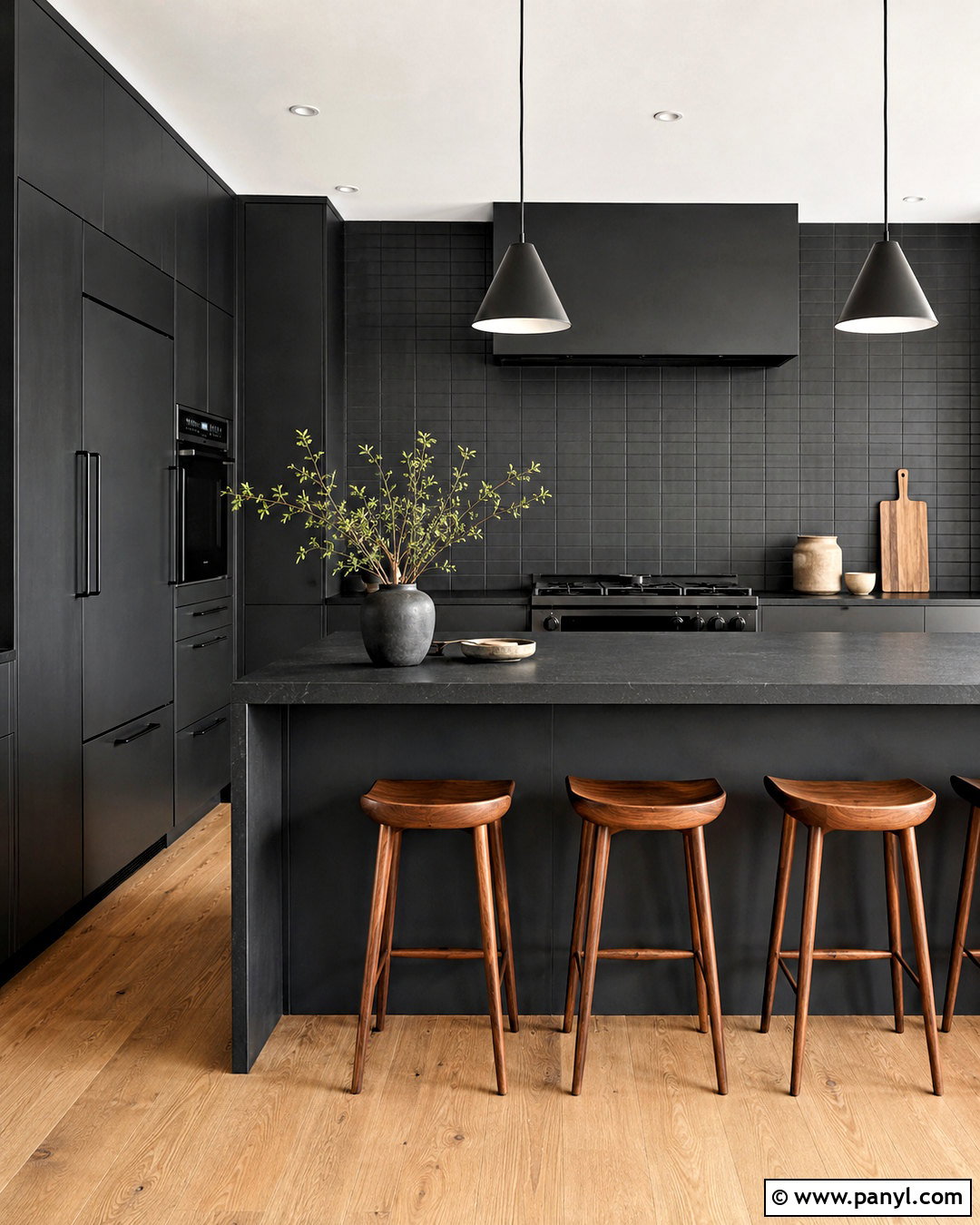 All Black Kitchen With Layered Lighting - 20 black kitchen design ideas