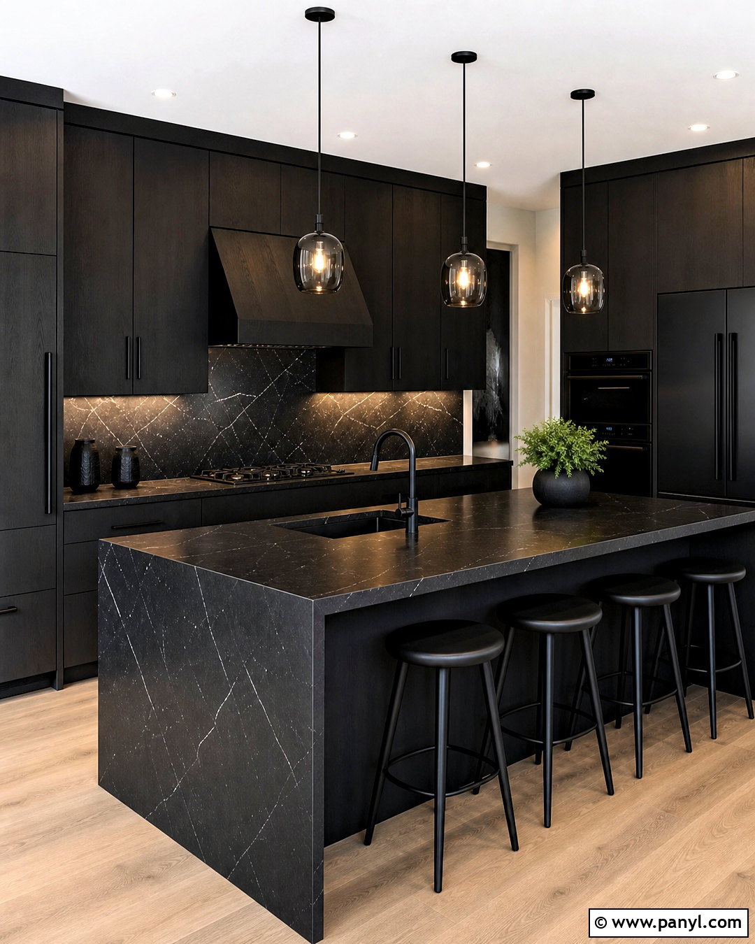All Black Kitchen With Marble - 20 all black room ideas
