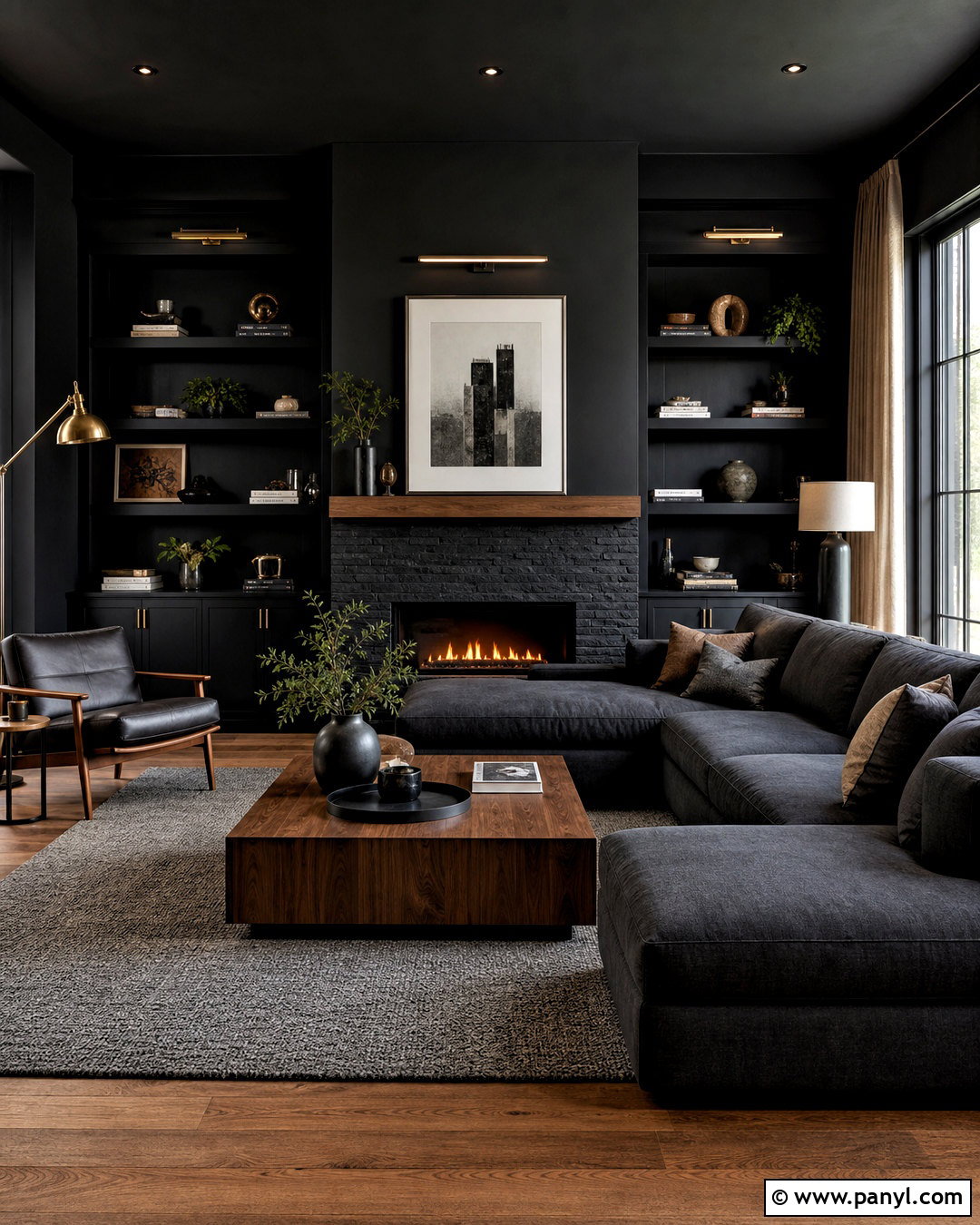 All Black Living Room With Wood - 20 all black room ideas