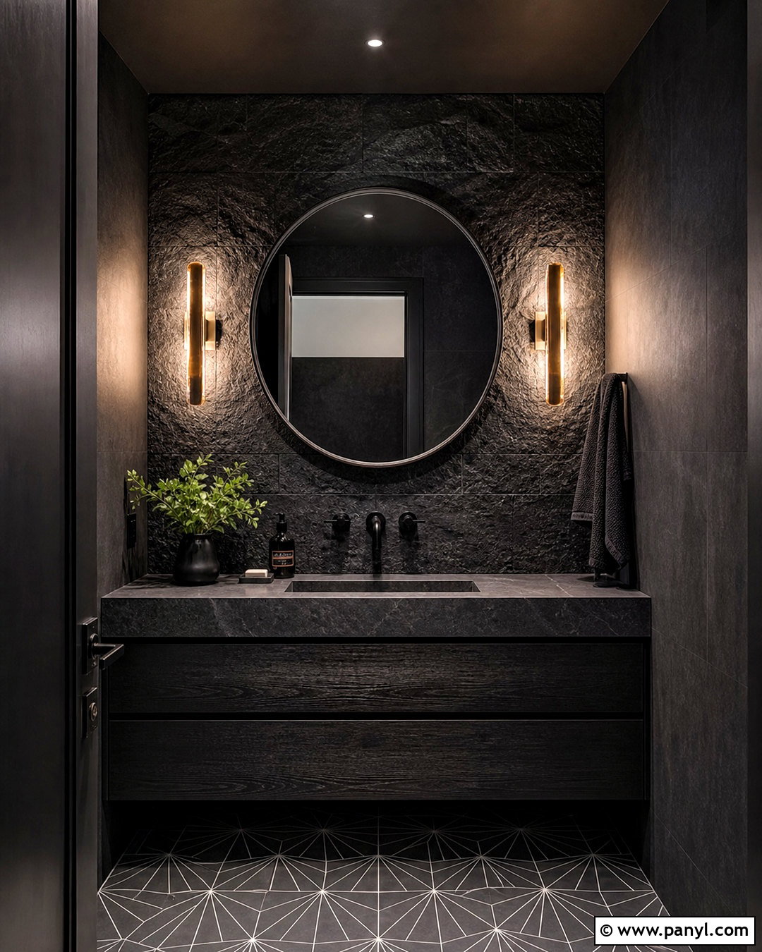 All Black Powder Room With Stone - 20 all black room ideas