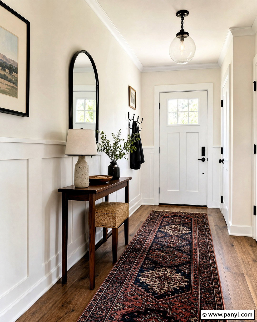 All White Half Wall Paneling In A Small Entry - 20 half paneled walls