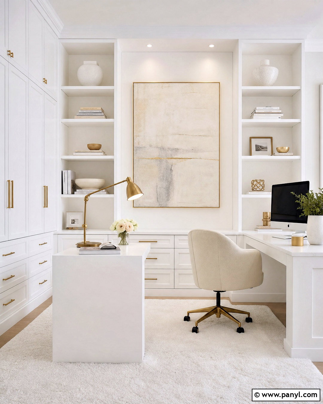 All White Home Office - 20 all white interior design ideas