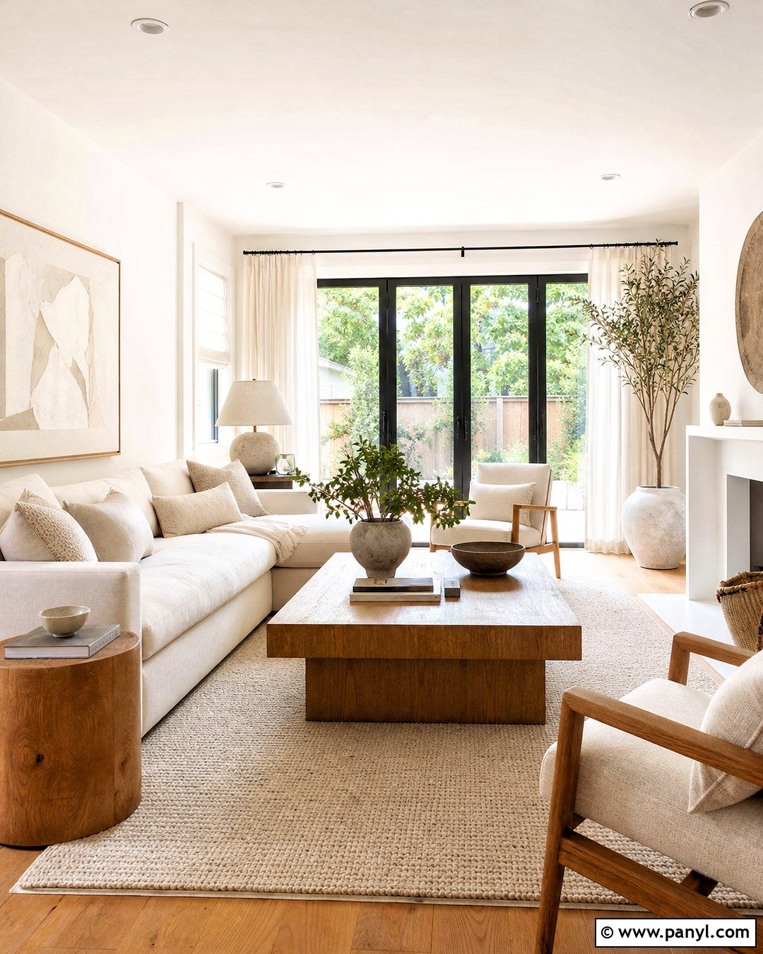 All White Living Room With Warm Wood - 20 all white interior design ideas
