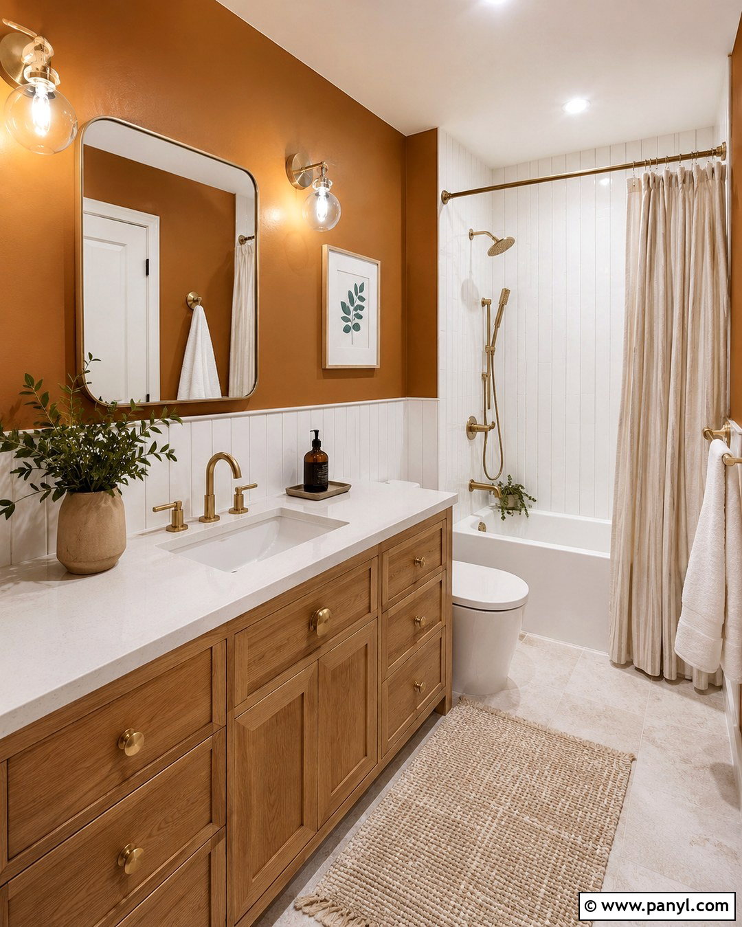 Amber Wall Bathroom With White Tile - 20 Amber Wall Paint Ideas