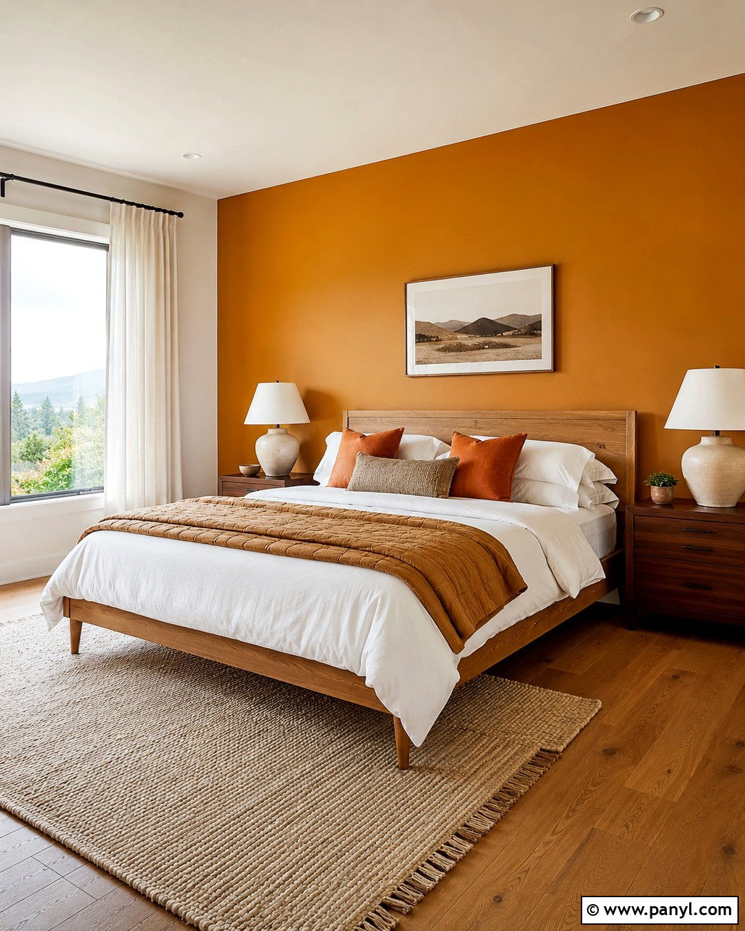 Amber Wall Bedroom With White Bedding - 20 Amber Wall Paint Ideas