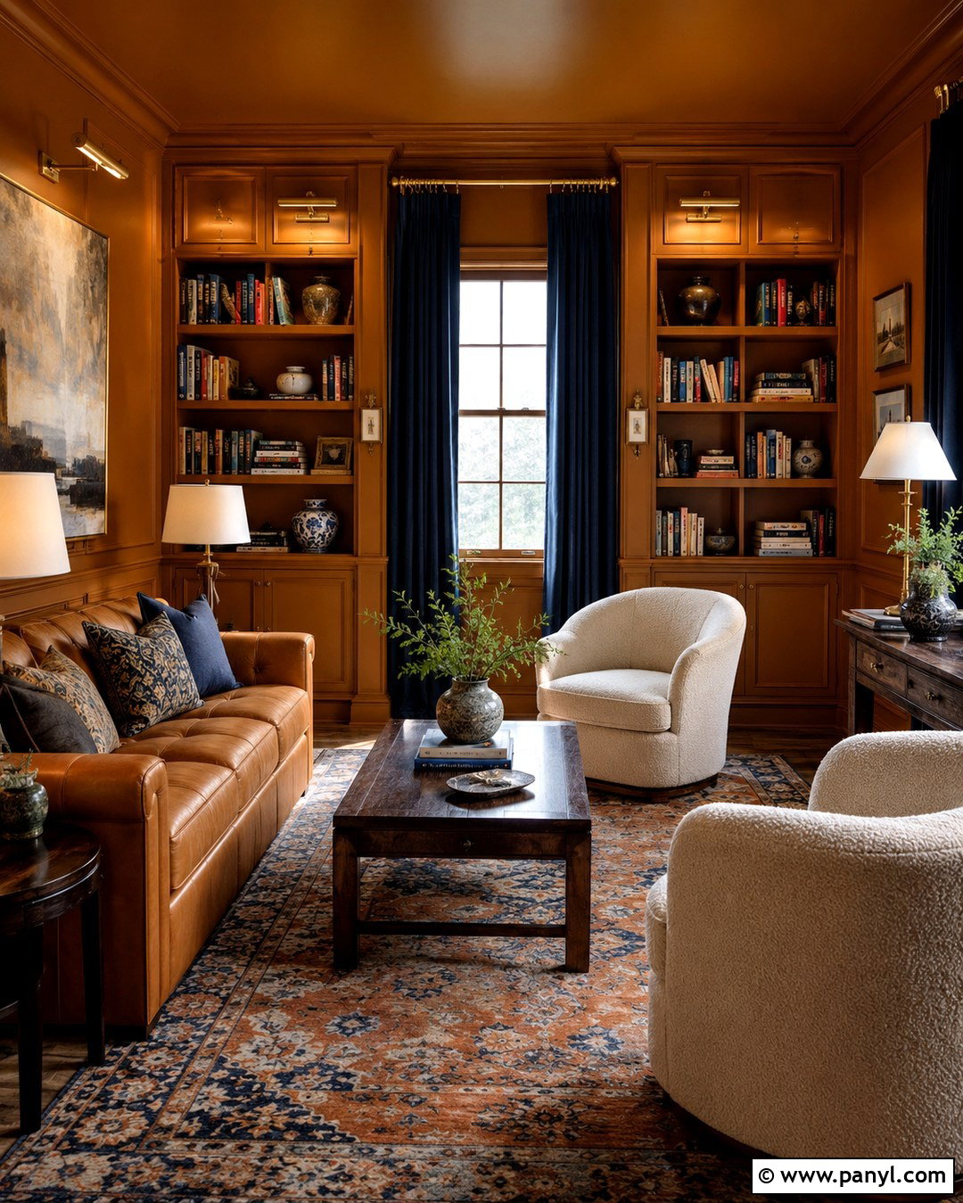 Amber Wall Color Drenched Library - 20 Amber Wall Paint Ideas