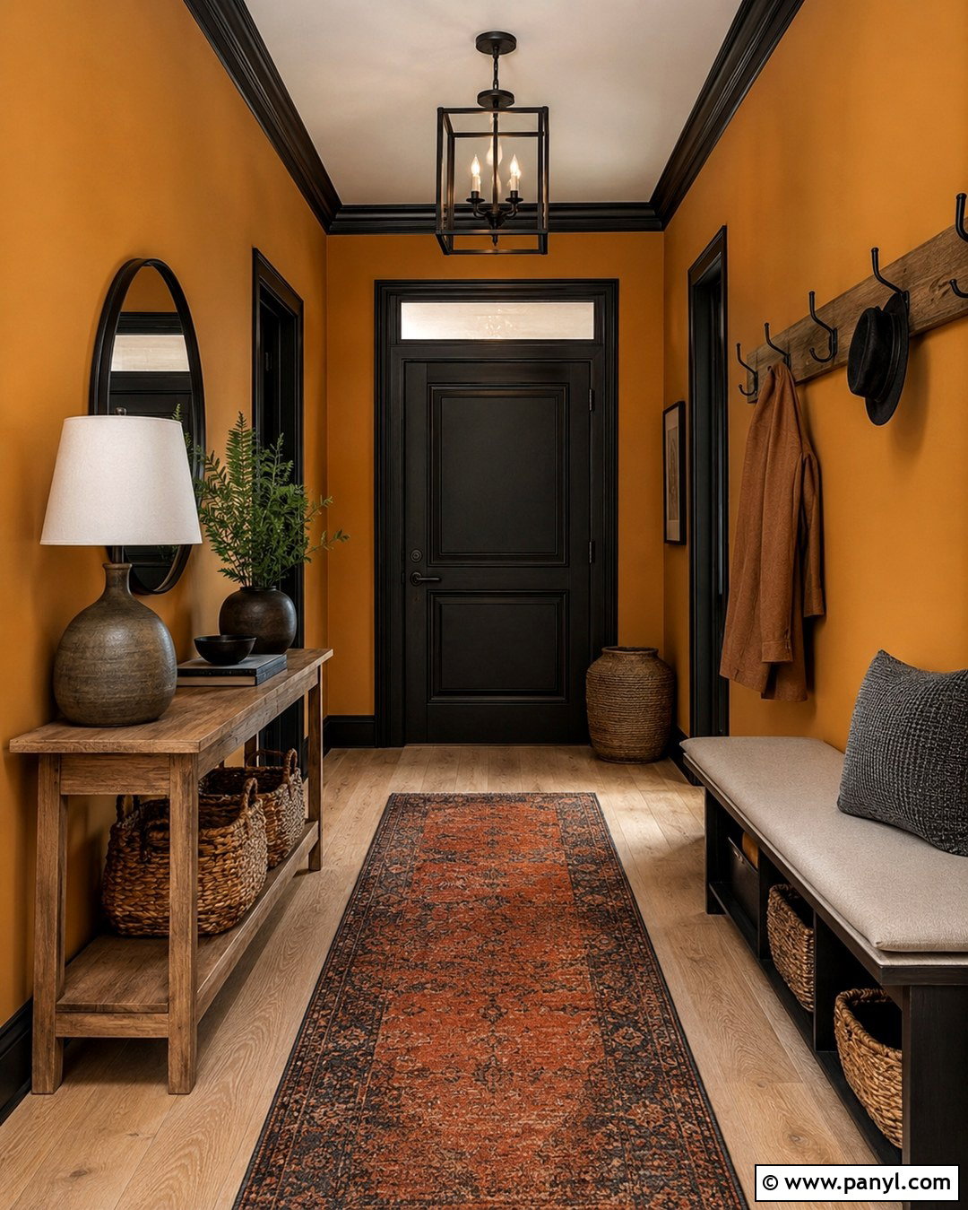 Amber Wall Entryway With Black Trim - 20 Amber Wall Paint Ideas