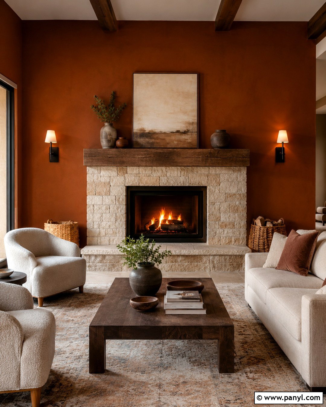 Amber Wall Fireplace With Stone Surround - 20 Amber Wall Paint Ideas