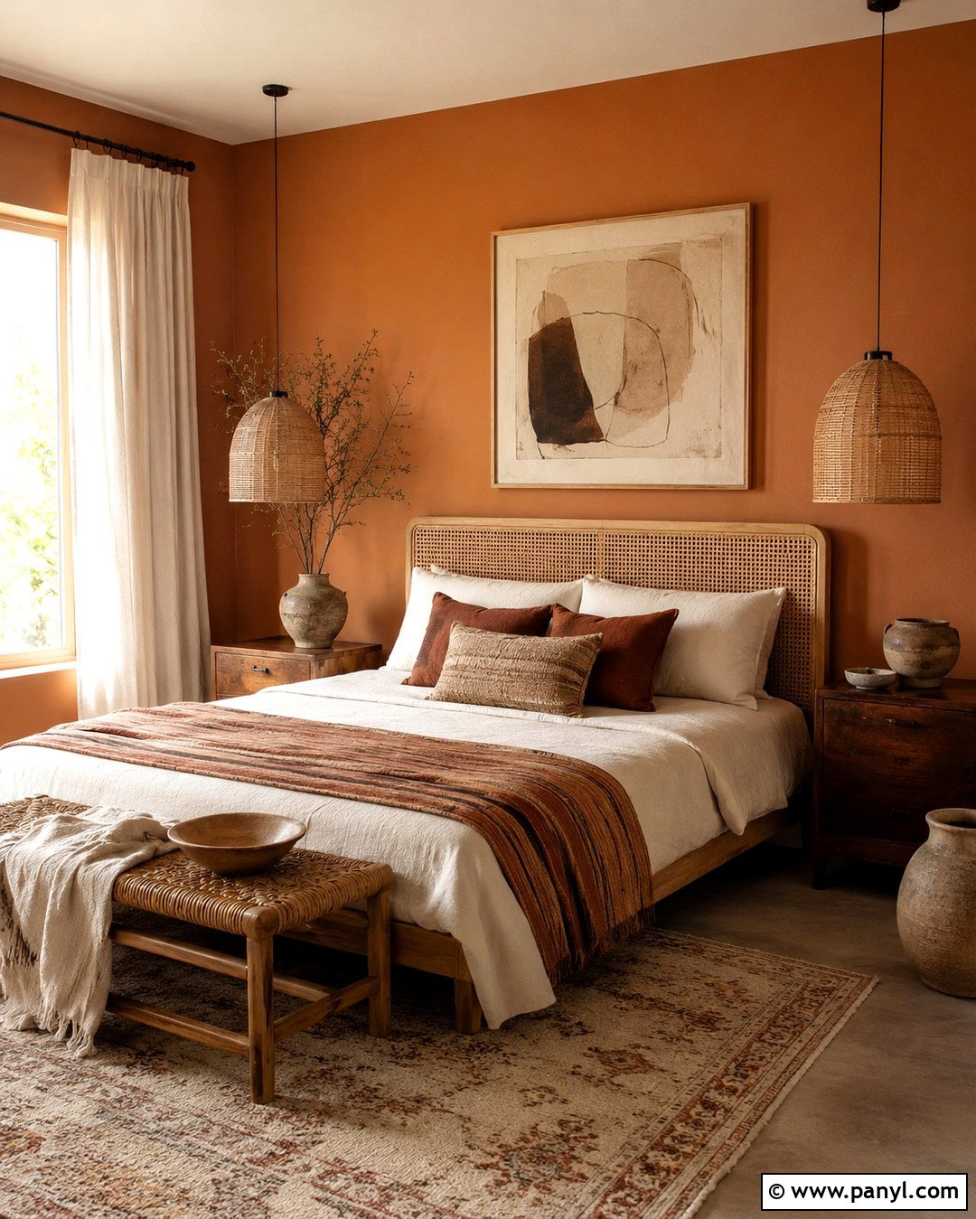 Amber Wall Guest Room With Boho Decor - 20 Amber Wall Paint Ideas