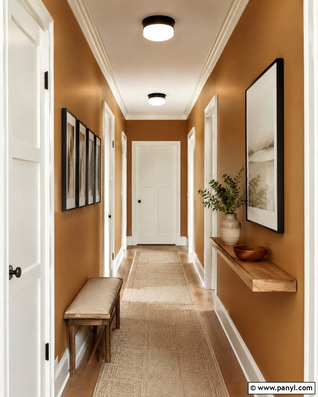Amber Wall Hallway With Gallery Frames - 20 Amber Wall Paint Ideas